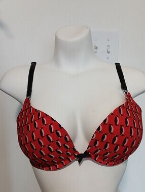 Victoria's Secret Red Penguin Print Underwire Push-Up Bra with Black Straps